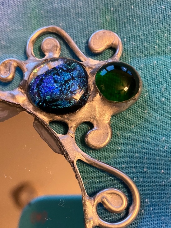 HAND HELD MIRROR, HAND MADE. HANDLE IS MADE FROM A PIECE OF VINTAGE SILVERWARE - Picture 8 of 11